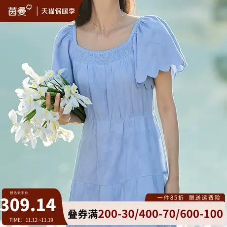 茵曼旗舰店法式氛围感连衣裙女2023夏新款松紧高腰显瘦蛋糕裙长裙商品大图