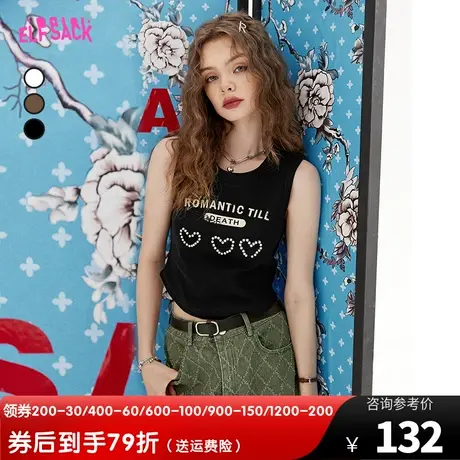 妖精的口袋黑色短款无袖t恤女2023夏季新款bm修身小个子显瘦上衣商品大图