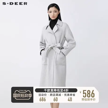 【直播间专属】sdeer圣迪奥秋冬翻领长款通勤毛呢大衣S21461816图片