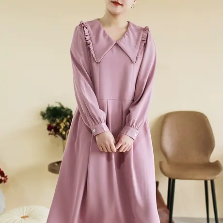 胖妹妹秋季2023法式大方领韩系连衣裙 大码微胖长袖优雅垂感裙子图片