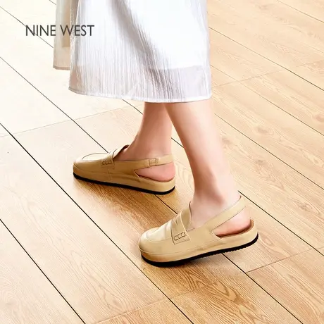 Nine West/玖熙包头凉鞋女2025夏季新款外穿真皮透气穆勒鞋勃肯鞋图片
