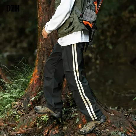 男士黑色机能工装裤男直筒宽松2023新款秋季裤子男款美式机伞兵裤商品大图