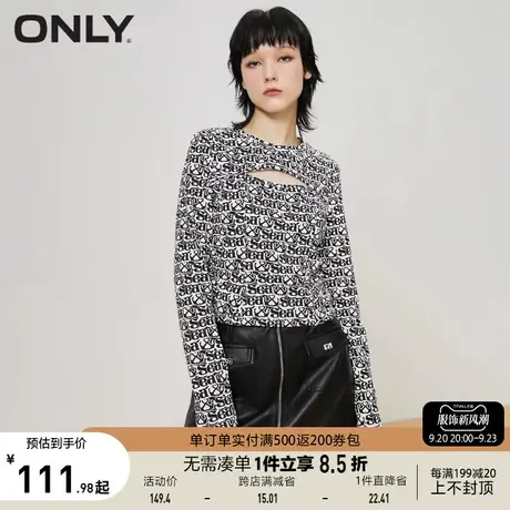 ONLY奥莱夏季修身字母满印镂空设计圆领长袖T恤女商品大图