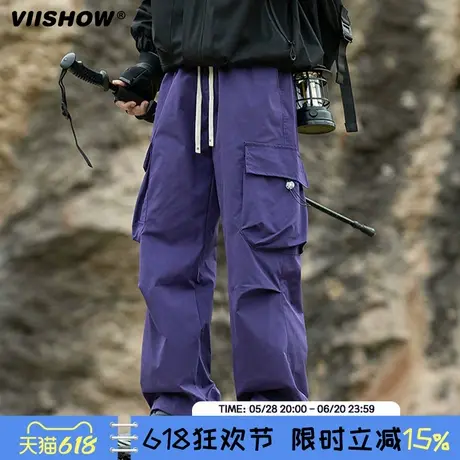 VIISHOW工装裤子男2024新款秋季美式高街阔腿裤潮休闲裤直筒长裤商品大图