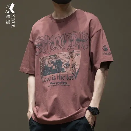 夏季 美式动漫印花T恤短袖男2025潮牌宽松大码男士休闲半袖打底衫商品大图