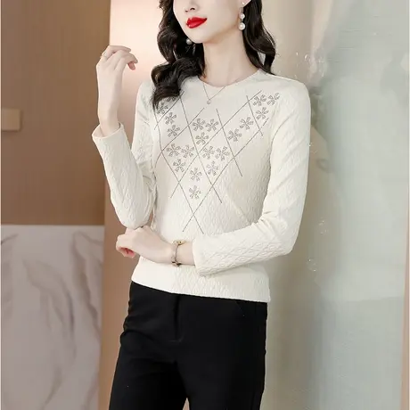 大码女装2023秋冬新款时尚洋气双面德绒长袖t恤圆领打底衫女上衣图片