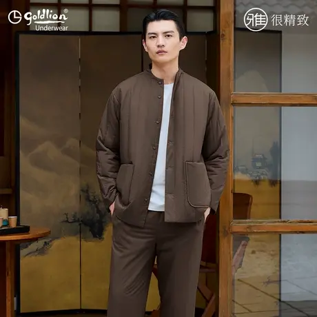 金利来睡衣男款冬季新款夹棉长袖长裤商务立领高端男士家居服套装商品大图