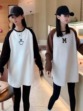 欧洲站2023冬季新款 港风甜酷复古小心机撞色插肩袖笑脸加绒卫衣商品大图