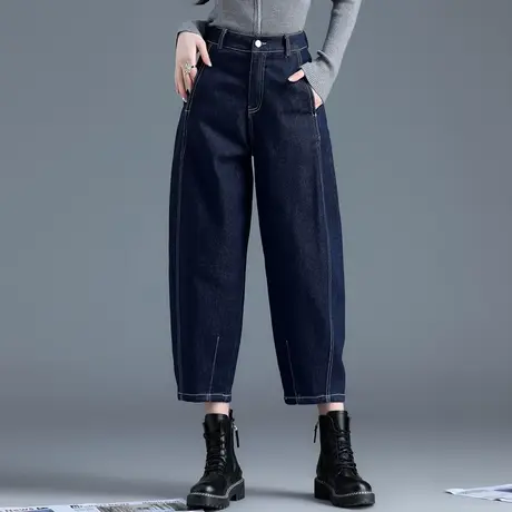 休闲牛仔裤女2023年新款秋冬加绒裤子香蕉老爹小个子灯笼九分萝卜图片