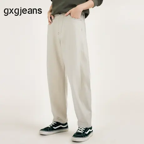 gxg.jeans男装 米白色明线设计基础宽松休闲长裤男裤25年夏季新款图片