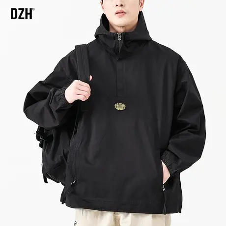 男士半拉链冲锋衣外套男连帽夏季薄款新款美式机能工装飞行员夹克商品大图