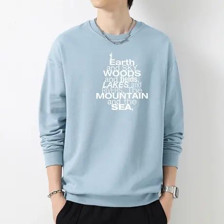 380g重磅纯棉卫衣男圆领无帽上衣宽松潮流摇粒绒字母印花长袖t恤商品大图