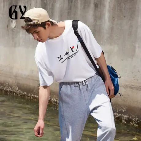 雅戈尔奥莱 GY男装夏季前胸印花挺括有型微落肩廓形男士短袖T恤商品大图