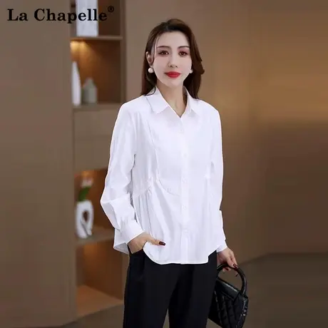 拉夏贝尔时尚休闲衬衫女2025秋季新款收腰宽松遮肚子显瘦衬衣上衣商品大图