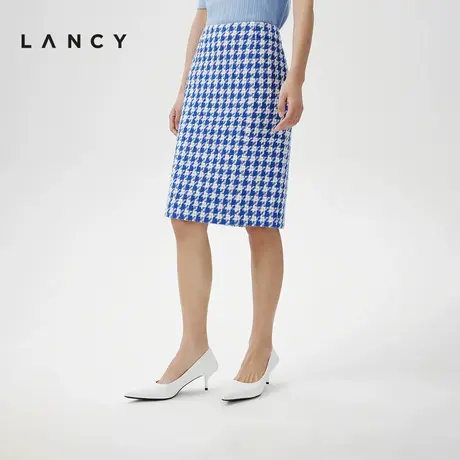 [朗姿奥莱]LANCY/朗姿2024春季新款蓝色格纹小香风半身裙女中长高商品大图