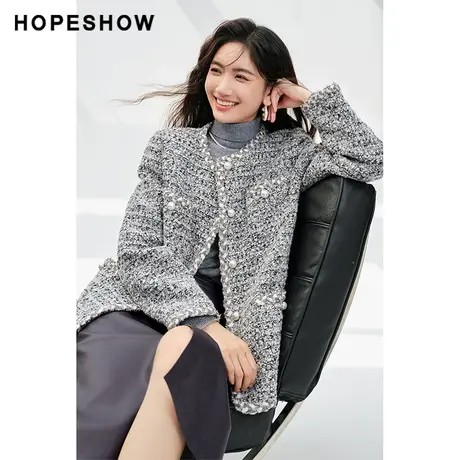 红袖outlets粗花呢气质名媛外套hopeshow2023冬款香风高级感上衣商品大图