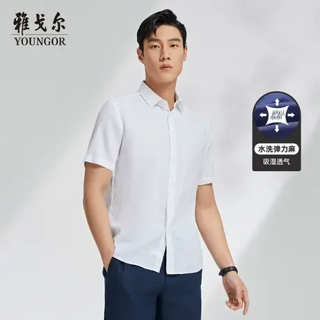 雅戈尔奥莱 男装弹力麻新款商务休闲舒适透气亚麻短袖衬衫商品大图