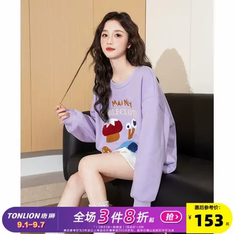唐狮2025秋冬新款圆领卫衣女针织趣味加绒蘑菇套头卫衣休闲百搭图片