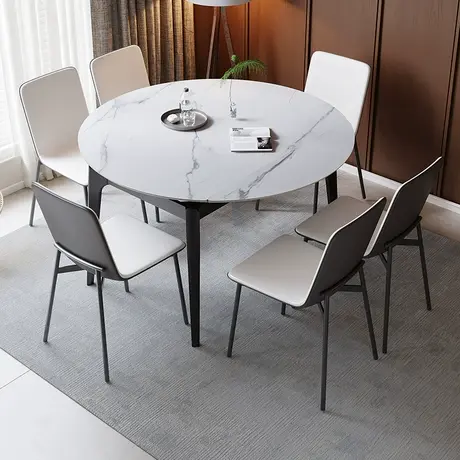 岩板餐桌家用小户型可变圆桌折叠伸缩钢化玻璃实木脚吃饭桌子113商品大图