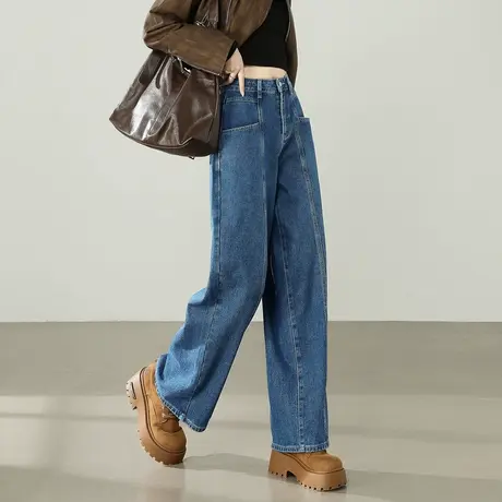 唐狮秋冬季牛仔长裤女阔腿分割女好看百搭宽松牛仔裤高级感TD图片