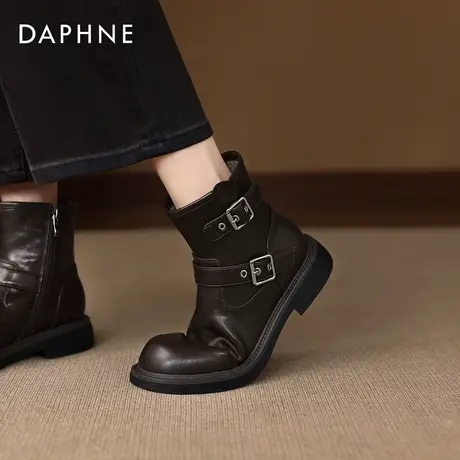 达芙妮厚底短靴女2026新款冬季加绒瘦瘦靴踝靴英伦风马丁靴骑士靴商品大图