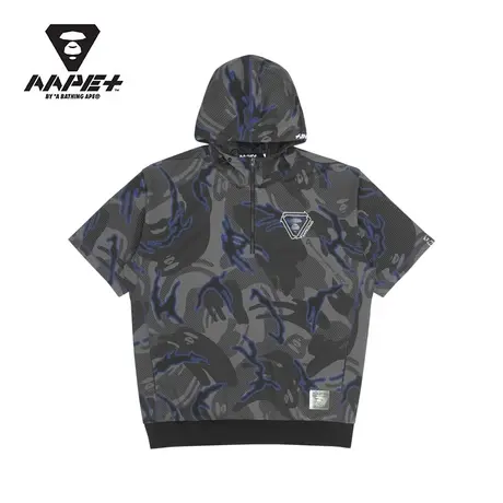 AAPE+运动男装春夏多色印花迷彩拉链连帽短袖T恤0972XAI商品大图