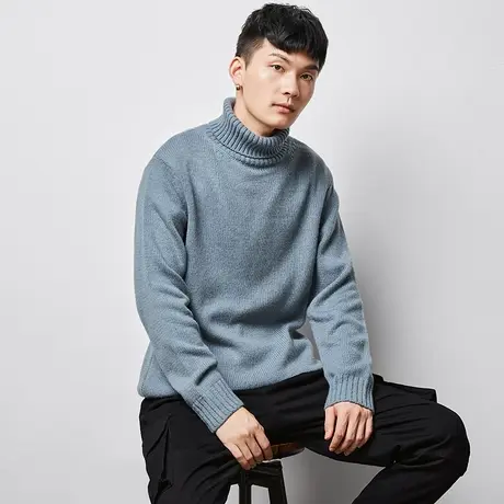 唐狮毛衣男冬季高领花纱加厚潮流青少年纯色打底衫修身百搭毛衫商品大图