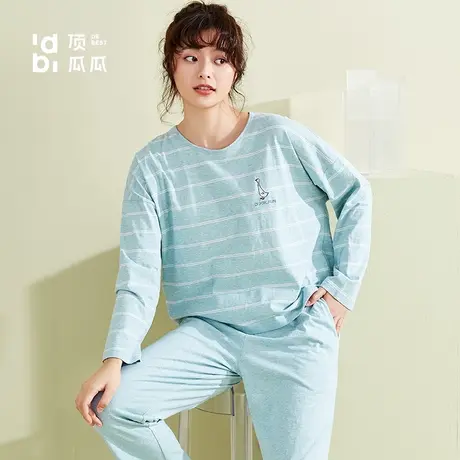 【预售】顶瓜瓜2022新款睡衣女条纹纯棉家居服小清新可外穿秋冬商品大图