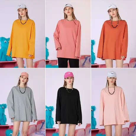 YEP纯棉长袖t恤女ins宽松韩版内搭上衣设计感小众春秋薄款打底衫商品大图