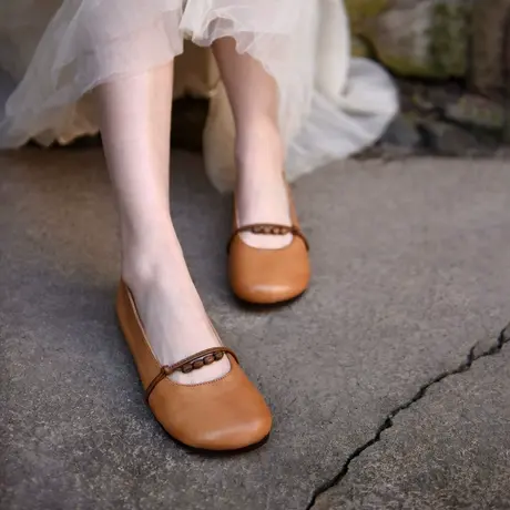 Artmu阿木原创森系玛丽珍女鞋2023新款平底单鞋浅口串珠豆豆鞋商品大图