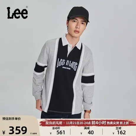 Lee舒适版灰色校园运动风男款Polo领撞色拼布卫衣潮LMT007100204图片