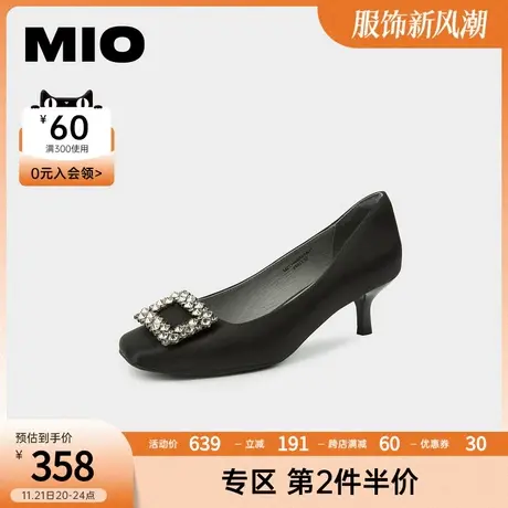 MIO米奥女鞋优雅织物尖头通勤方扣浅口中跟单鞋女商品大图