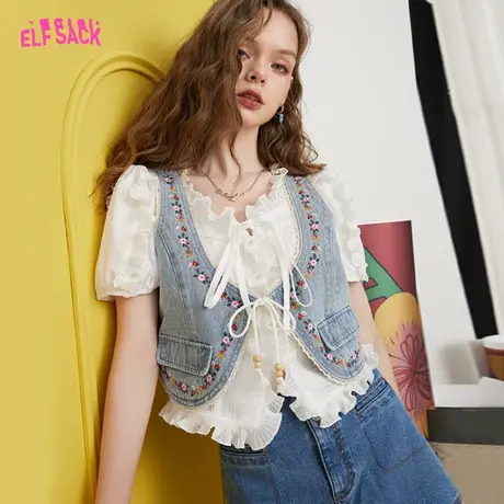 妖精的口袋短款牛仔马甲女2023夏季新款外搭叠穿背心小个子薄款潮图片