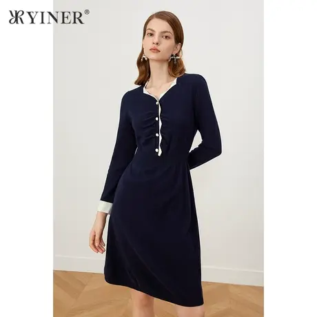 *YINER音儿奥莱女装冬季船领纯羊毛针织连衣裙图片
