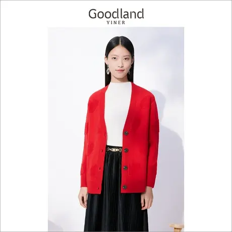 Goodland美地女装冬季慵懒风针织衫外套宽松毛衣商品大图