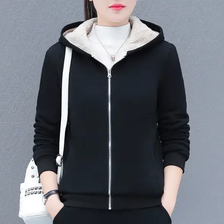 恋上17号加绒加厚开衫卫衣外套2023秋冬新款时尚大码女装连帽上衣商品大图