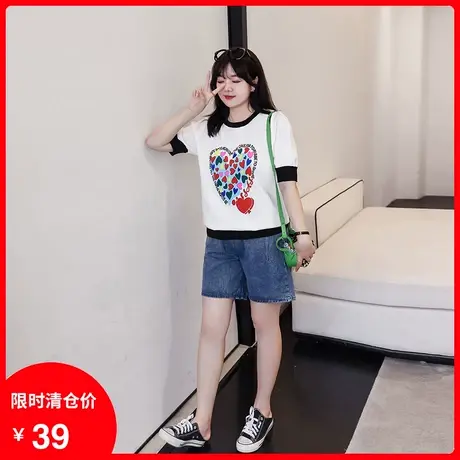 大码女装牛仔短裤女2023年夏季新款胖mm高腰阔腿宽松直筒五分裤图片