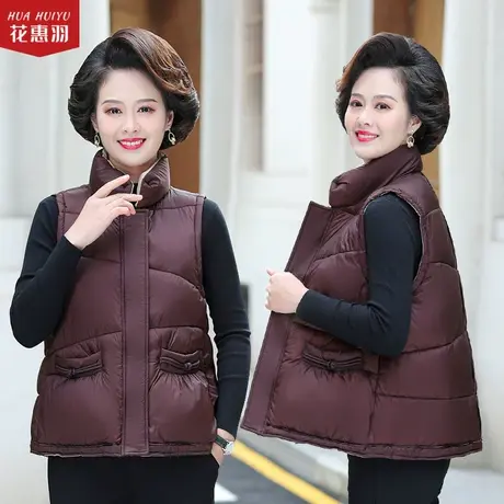 中老年马甲女秋冬坎肩羽绒棉服2021新款中年妈妈冬装短款马夹外套图片
