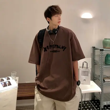 夏季情侣纯棉圆领短袖t恤男2024年新款潮流打底衫休闲半袖衫上衣商品大图