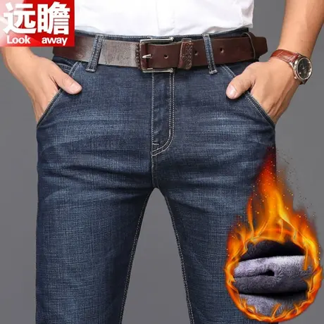 冬季加绒牛仔裤男直筒宽松男裤男士大码商务加厚爸爸长裤子秋冬款商品大图