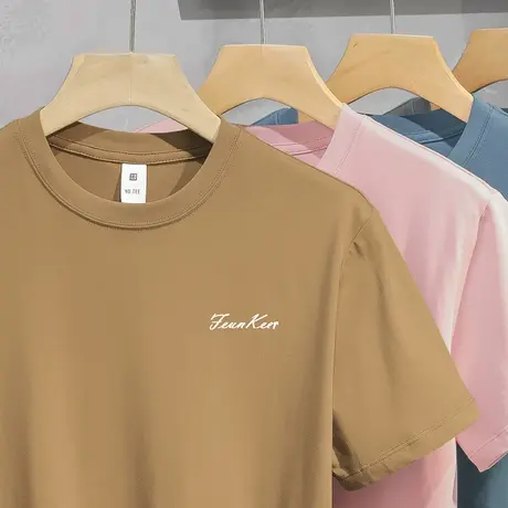 重磅纯棉t恤男士短袖圆领上衣服潮流夏季半袖液氨长绒棉美式体恤商品大图