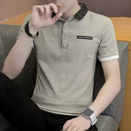 夏季新款男士短袖T恤衬衫领polo衫潮流百搭翻领半袖体恤男装衣服商品大图