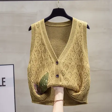 v领针织开衫马甲背心女2025春秋新款宽松外穿马夹镂空毛衣坎肩潮商品大图