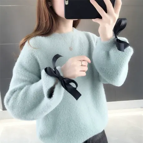 水貂绒毛衣女冬加厚宽松外穿洋气上衣秋冬季韩版慵懒风加厚打底衫图片