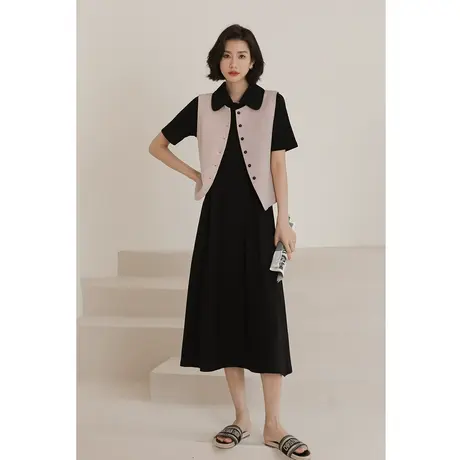 弥古黑色针织polo连衣裙长裙高级感显瘦a字裙女夏法式裙子小黑裙图片