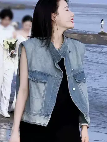 欧货牛仔马甲女小个子叠穿2023夏季新款今年流行坎肩马夹背心外套商品大图