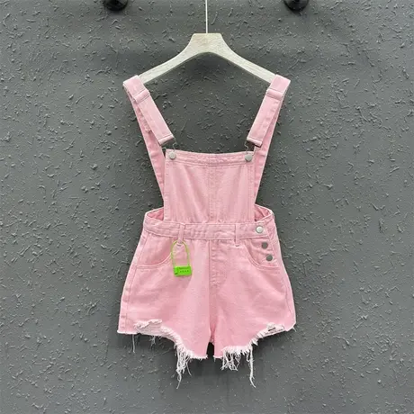 小个子减龄纯色百搭牛仔背带裤女2023夏季新款韩版阔腿裤显瘦热裤商品大图