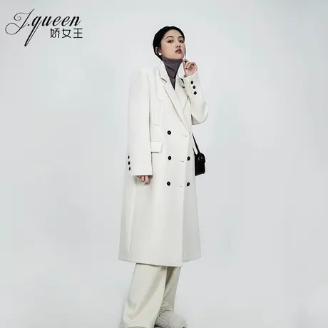 毛呢外套女中长款秋冬新款加棉加厚保暖洋气高级感双排扣呢子大衣商品大图