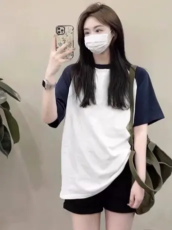 仿棉正肩短袖t恤女装2023新款小众设计感复古港味chic卡通上衣服图片