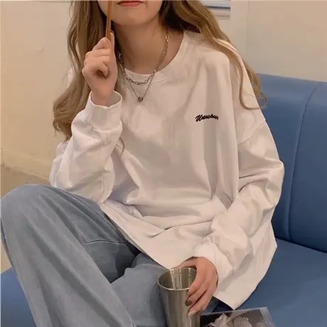 2025早春新款长袖T恤女宽松韩版潮学生外穿秋衣打底衫泫雅风上衣商品大图